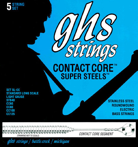 GHS Contact Core Super Steels - 5L-CC - Bass String Set, 5-String, Light, .040-.125