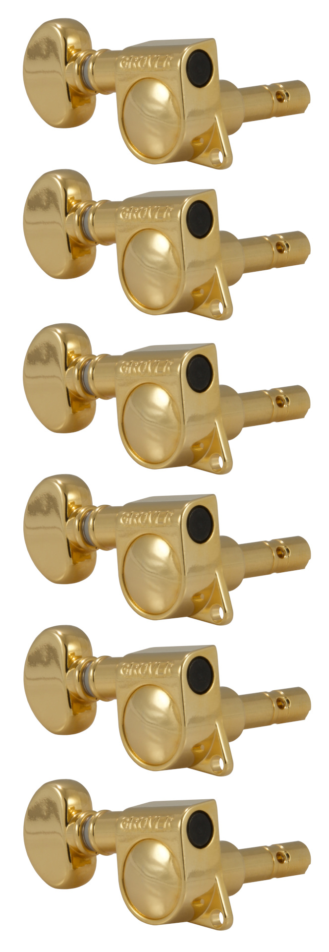 Grover 406GL6 Mini Locking Rotomatics with Round Button - Guitar Machine Heads, 6-in-Line, Lefthand, Treble Side (Right) - Gold