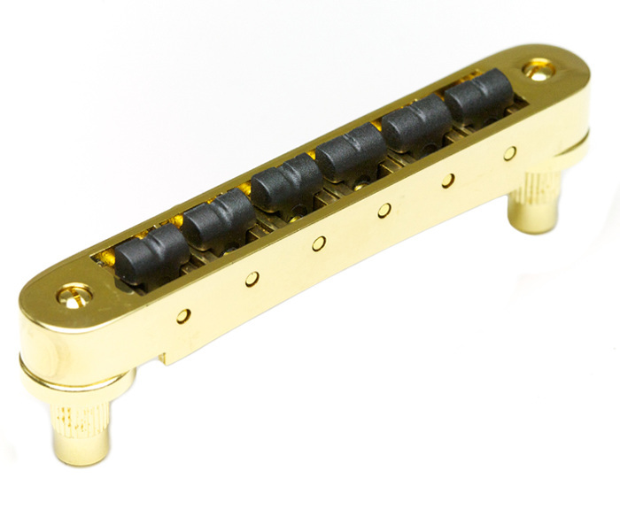 ResoMax PS-8843-G0 - NV2 Tune-O-Matic Bridge with String Saver Saddles (Small Posts, 4 mm) - Gold