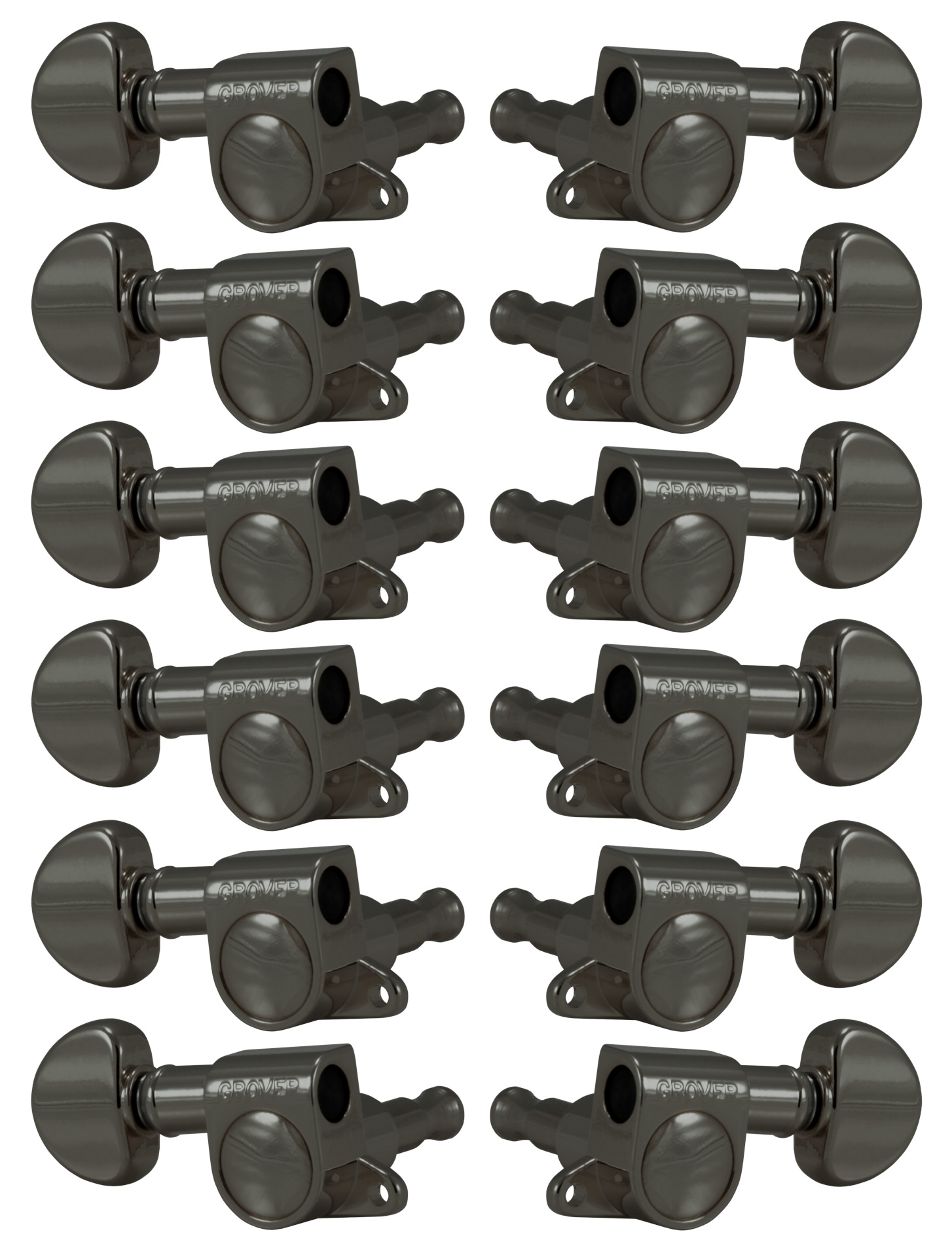 Grover 205BN12 Mini Rotomatics with Round Button - 12-String Guitar Machine Heads, 6 + 6 - Black Nickel