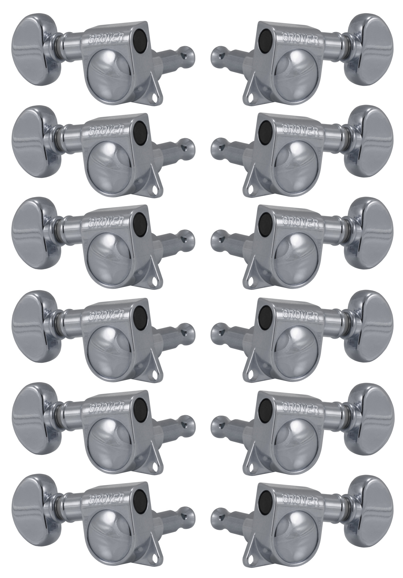 Grover 305C12 Mid-Size Rotomatics with Round Button - 12-String Guitar Machine Heads, 6 + 6 - Chrome