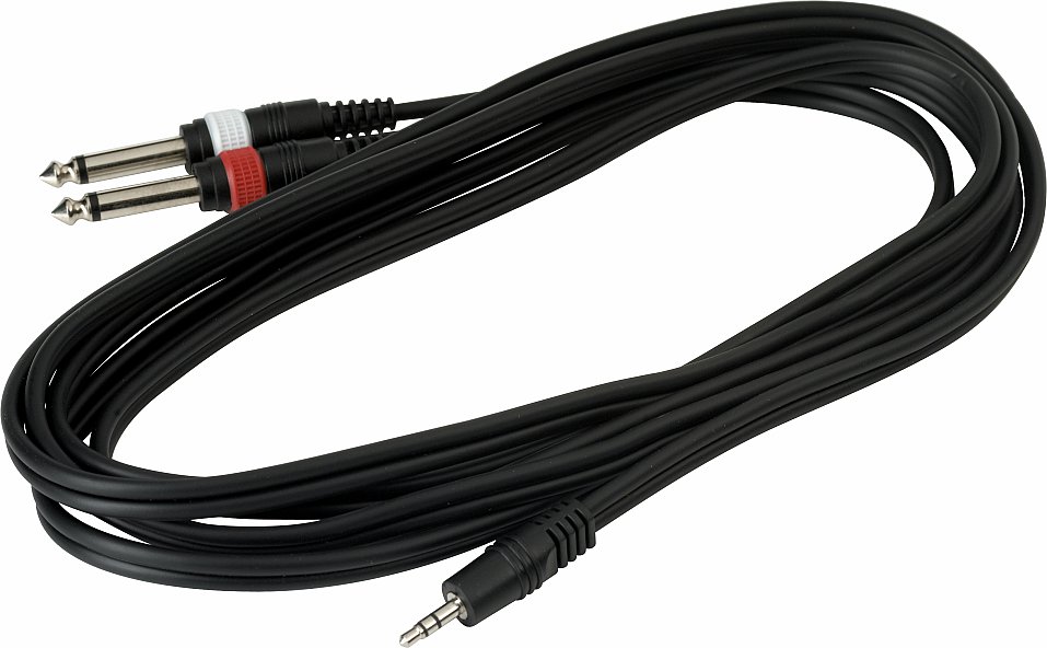 RockCable Patch Cable - 2 x TS Jack (6.3 mm / 1/4") to TRS Jack (3.5 mm / 1/8") - 3 m / 9.8 ft