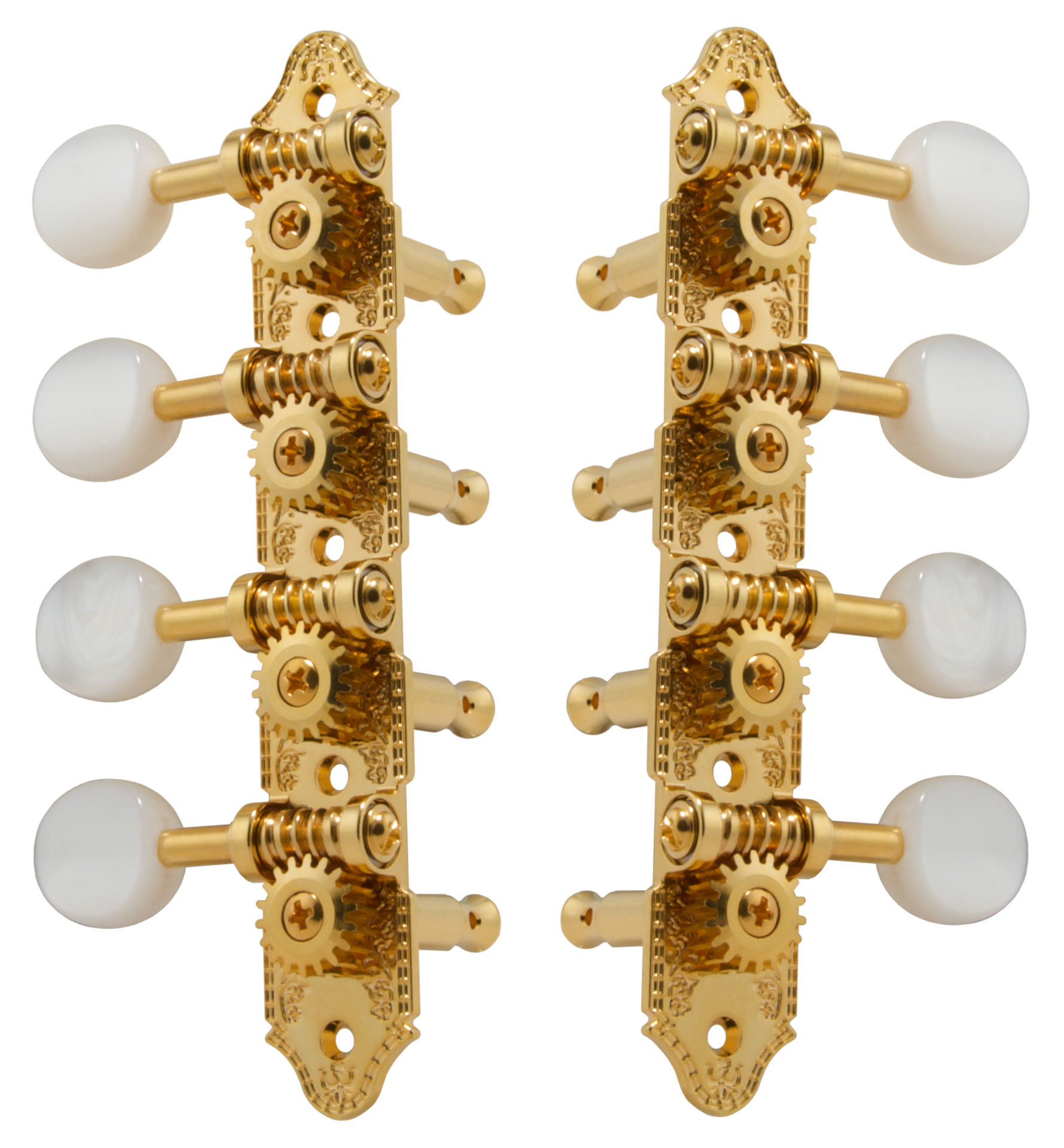 Grover 409G Professional Mandolin Machines with Pearloid Button - Mandolin Machine Heads, Standard 4 + 4, for "A"-Style Mandolins - Gold