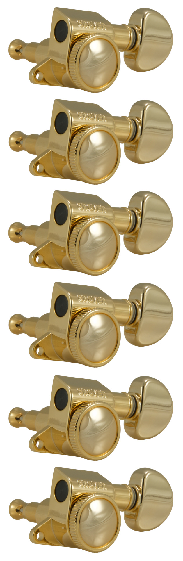 Grover 505G6 Mini Roto-Grip Locking Rotomatics - Guitar Machine Heads, 6-in-Line, Bass Side (Left) - Gold