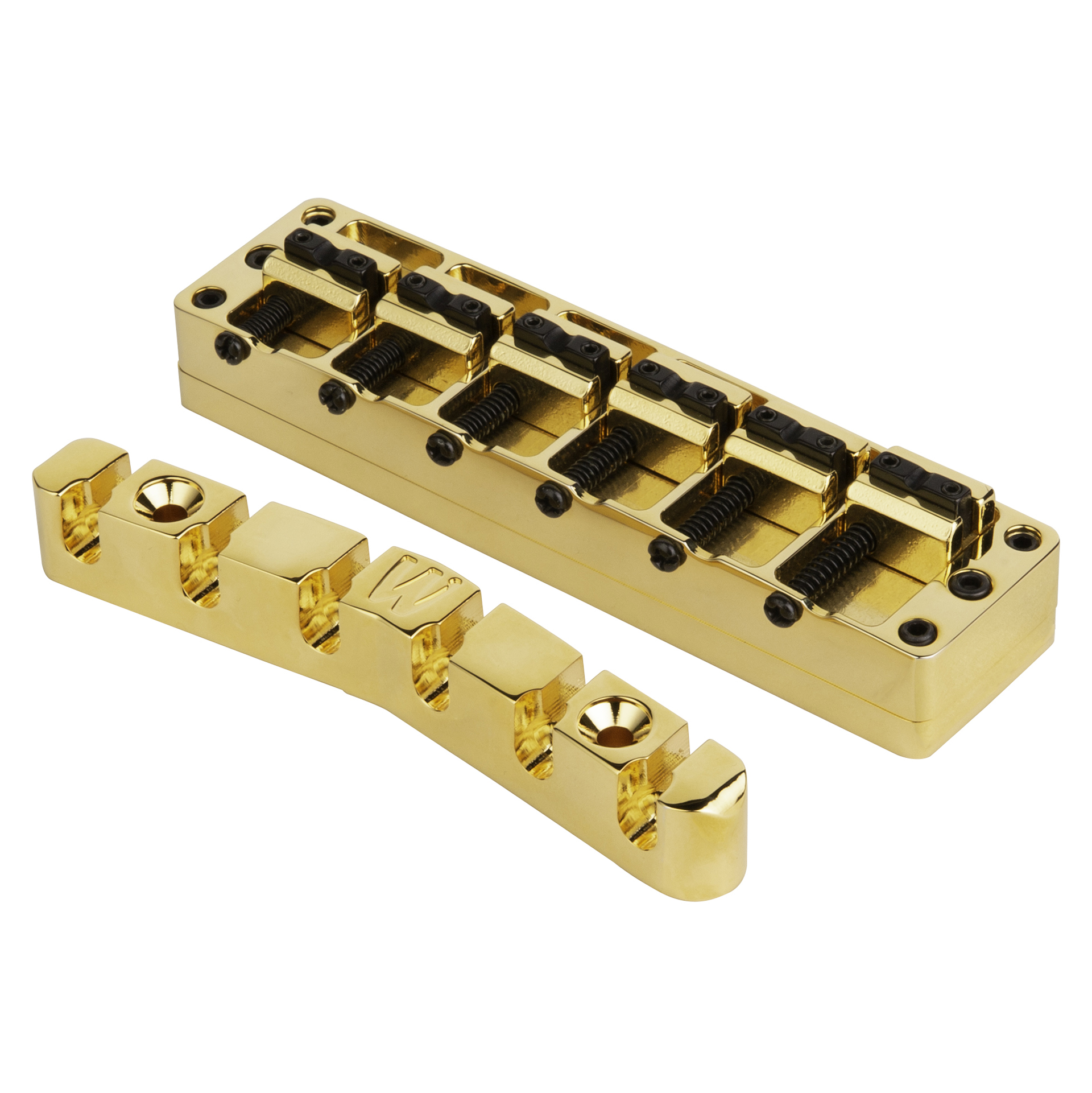 Warwick Parts - Bridge + Tailpiece, 6-String, Broadneck, Brass / Gold